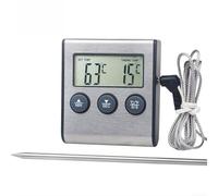 Thermomètre numérique à sonde pour barbecue - Plage de -50 °C à 300 °C - Avec minuterie d'alarme - Acier inoxydable - Double unité d'affichage - Design compact