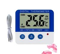 Thermomètre Numérique Alarme de Température Intérieur Extérieur C601 | ABS Blanc Bleu, Mémoire Min Max et Plage Réglable, pour Réfrigérateur, Congélateur, la Cuisine