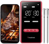 Thermomètre sans fil 2 sondes à viande, Wi-Fi et Bluetooth, écran LED, IP69 Imperméable pour barbecues, fours et ameublement pour fumeurs - parfait pour Tu