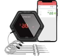 Thermomètre sans fil Bluetooth avec 6 capteurs, portée de 50 mètres, rechargeable par USB, minuterie et alarme de température, noir