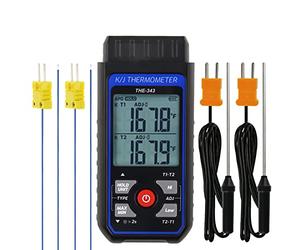 Thermomètre Thermocouple Numérique de type K avec 4 Thermocouples, Plage de Mesure de -200~1372℃, Thermomètre HVAC à double Canaux, Jauge de Température avec Compensation ADJ