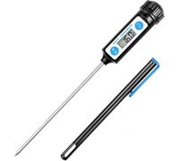 Thermomètres de cuisine numériques avec longue sonde et écran LCD pour aliments, viande, huile, lait, vin, barbecue et eau chaude - Noir