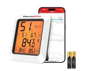 ThermoPro TempPro TP350 Thermomètre Bluetooth, Hygromètre D'intérieur avec Alertes, Humidimètre avec Application Intelligente, Enregistrement et Exportation des Données sur 2 Ans, Pour Chambre