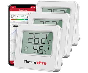 Thermopro TempPro TP357 3 Pièces Petit Hygrometre Interieur Connecté Bluetooth de Thermomètre Intérieur, Thermomètre Connecté Utilisé avec Smart APP, pour Le Bureau à Domicile Thermometre de Reptile