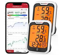 ThermoPro TempPro TP358 Hygromètre Bluetooth Thermomètre Intérieur avec Horloge Intégrée, Capteur Fabriqué en Suisse, Thermometre Connecté avec Alerte de Notification, 2 Pièces
