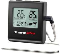 ThermoPro TP16B Thermometre Cuisine pour Viande Numérique avec Large Écran LCD pour Fumoir Four Cuisine Friandises Barbecue Grill Thermomètre avec Minuteur et Sonde de Températures en Acier Inoxydable
