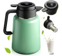 Thermos de 1,8 l avec filtre, en acier inoxydable, avec verseuse isotherme et indicateur de température - idéal pour le café et le thé (vert clair)
