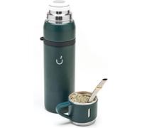 Thermos de jardin - Isolation sous vide - Boîtier robuste en acier à double paroi - Kit à maté - Comprend une cuillère et une petite cruche à maté verte