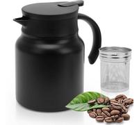 Thermos double paroi Unyqoos® de 1 litre – Acier inoxydable 316, isolation sous vide (jusqu'à 6 heures), anti-fuite, filtre à thé et indicateur de température, couleur noire