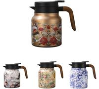 Thermos en acier inoxydable - 1000 ml - Théière isotherme étanche avec motif floral rétro - Bec verseur en forme de V - Passoire à thé intégrée - Manipulation - Pour la maison et l'appartement