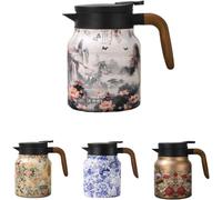 Thermos en acier inoxydable - 1000 ml - Théière isotherme étanche avec motif floral rétro - Bec verseur en forme de V - Passoire à thé intégrée - Manipulation - Pour la maison et l'appartement