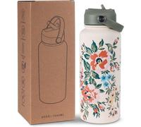 Thermos en acier inoxydable à double paroi de 1 litre, avec paille et motif floral