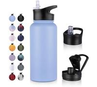 Thermos en acier inoxydable Ibzoa® 18/8 – double paroi isolée sous vide, conserve les boissons froides pendant 24 heures et chaudes pendant 12 heures, grande capacité, bouchon anti-fuite avec paille e