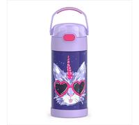 THERMOS FUNTAINER Bouteille d'eau avec paille - 355 ml - Bouteille d'eau isotherme en acier inoxydable pour enfants avec couvercle, motif caticorns frais