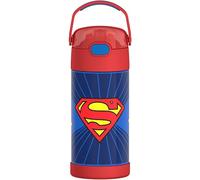 THERMOS FUNTAINER Bouteille d'eau avec paille - 355 ml - Bouteille d'eau isotherme en acier inoxydable pour enfants avec couvercle, motif Superman