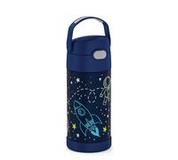THERMOS FUNTAINER - Gourde isotherme pour enfants en acier inoxydable avec paille en silicone et poignée, 0,35 l (glow in the space)