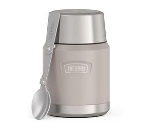 Thermos ICON Food Jar - Pot alimentaire en pierre grès beige mat - 470 ml - Double paroi en acier inoxydable 18/8 - Garde au chaud et au froid - Avec cuillère pliable - Fond antidérapant - Entièrement