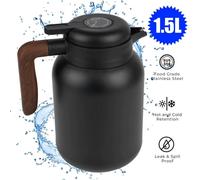Thermos - Isolant thermique - 1,5 litre - Indicateur de température - Double paroi - Acier inoxydable 316 - Maintient la chaleur pendant 12 heures - Poignée imitation bois