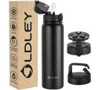 Thermos RVS isotherme avec poignées, 1 L, 3 couvercles, grand format, étanche, conserve la chaleur et le froid, idéal pour le sport, le vélo et le camping (noir, 3 couvercles)