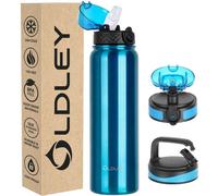Thermos RVS isotherme avec tige en verre, 1 L, 3 couvercles, grand format, bleu, étanche, pour le sport, le fitness, le camping et les randonnées à vélo
