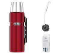 THERMOS STAINLESS KING BEVERAGE BOTTLE 1,20 Trinkflasche cranberry red polished – Vorteilsset mit Reinigungsbürste CLEAN FIX 30 cm + CLEAN TABS (20 Stück) | HAN 4003248120 | EAN 5010576904362