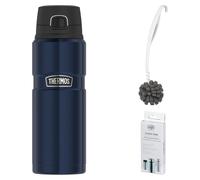 THERMOS STAINLESS KING BOTTLE 0,70 l Trinkflasche 0,7l midnight blue polished – Vorteilsset mit Reinigungsbürste CLEAN FIX 30 cm + CLEAN TABS (20 Stück) | HAN 4010256070 | EAN 4002458517754