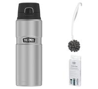 THERMOS STAINLESS KING BOTTLE 0,70 l Trinkflasche 0,7l stainless steel mat – Vorteilsset mit Reinigungsbürste CLEAN FIX 30 cm + CLEAN TABS (20 Stück) | HAN 4010205070 | EAN 4002458517730