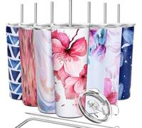 Thermos tubulaire isolé sous vide de 750 ml avec 2 couvercles et leurs fixations, étanche, garde les boissons au frais, bouquet de fleurs