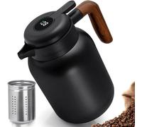 Thermos Unyqoos® de 1,5 L – Thermos à double paroi en acier inoxydable 316, anti-fuite, avec filtre à thé amovible, indicateur de température et poignée en bois, conservation de la température pendant