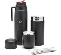 Thermoskan moderne Yerba Mate Kalebas - Conteneur Yerba Mate Yerbero - Bombilla Mate-Rietje Reinigingsborstel - 304 18/8 Acier inoxydable (Noir)
