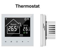 Thermostat d'ambiance pour chauffage au sol, écran LCD tactile, programmation numérique, compatible Wi-Fi, avec intégration Alexa et Google Home, montage encastré, modèle noir et blanc, finition blanc