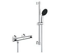 GROHE Ensemble de douche mitigeur thermostatique Precision Flow 34800001 – 1 jet, barre 60 cm, chromé