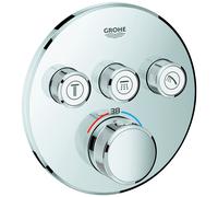 Thermostat Grohe Grohtherm SmartControl avec trois vannes d'arrêt, rosette murale ronde, 29121000, Couleur: chrome