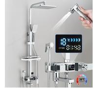 Thermostatique Colonne de Douche avec Mitigeur 38°C Ensemble de Douche avec 4 Fonctions Hauteur Réglable Système de Douche