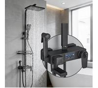 Thermostatique Noir Colonne de Douche avec Mitigeur 38°C avec 4 Fonctions Hauteur Réglable Système de Douche à Tête Carrée