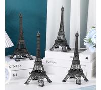 Therwen Lot de 4 statues de la tour Eiffel décoratives en métal Paris France Tour Eiffel - Figurine de Paris - Artisanat - Décoration de bureau, cadeau pour table de fête (noir, 25,4 cm)
