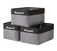 TheWarmHome Lot de 3 grands paniers de rangement pliables pour étagères - 40,6 x 30,5 x 20,3 cm - Cubes de rangement en tissu pour organiser des jouets, des placards, des cadeaux (noir et gris)