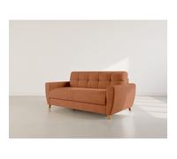 Thibault - Canapé lit 3 places convertible express couchage quotidien 140 cm matelas 18 cm en velours texturé - Terracotta