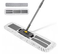 Thihome Balai Serpillère, 90cm Grande Balai Plat avec Manche Téléscopique, Coton Serpillere Professionnel avec 2 Microfibre Tampons, pour Nettoyage de Bureau, Garage, Entrepôt