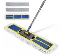 Thihome Balai Serpillère, 90cm Grande Balai Plat avec Manche Téléscopique, Coton Serpillere Professionnel avec 2 Microfibre Tampons pour Centre Commercial, Hôtel, Bureau, Garage