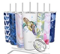 THILY Gobelet de voyage isotherme en acier inoxydable de 780 ml avec 2 couvercles et pailles, anti-éclaboussures, garde les boissons glacées froides, tortue de mer