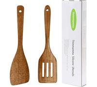 Thimmamma Lot de 2 spatules en bois - 30,5 cm, spatule fendue et coudée, ustensiles de cuisine antiadhésifs, spatules de cuisine pour poissons, œufs, crêpes