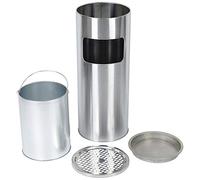 THINFAR Poubelle avec Cendrier pour Extérieur, Cendrier sur Pied en Acier Inox avec Poubelle, Poubelle Cendrier Hauteur 60 cm- À l'intérieur et à l'exterieur (Argent/1)