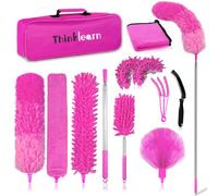 ThinkLearn Lot de 14 plumeaux en Microfibre pour Le Nettoyage, avec Tige d'extension, Pliable, Lavable et Extensible pour plafonds Hauts, Ventilateurs et Stores, Cadeau Rose pour Femme