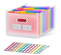 ThinkTex 26 Pochettes Trieur Document, A4 Trieur, Trieur à Soufflets Classeur Rangement, Dessus Ouvert et Vertical, Onglets Colorés de A à Z, pour Bureau, Famille, École - Rose