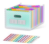 ThinkTex 26 Pochettes Trieur Document, A4 Trieur, Trieur à Soufflets Classeur Rangement, Dessus Ouvert et Vertical, Onglets Colorés de A à Z, pour Bureau, Famille, École - Vert