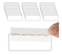 Thinp Lot de 30 porte-étiquettes autocollantes, pochettes adhésives avec carte d'index vierge, 7,6 x 3,3 cm, pochettes adhésives transparentes en plastique pour rangement, bibliothèque, boîte aux