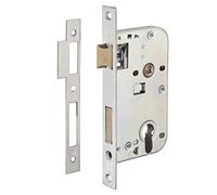 THIRARD Boîtier de Serrure Encastrable à Cylindre, Axe 50 mm, Doré | Pour Porte d'Entrée, Têtière 200x22 mm Laiton Inox Brossé, Entraxe 70 mm, Carré 7 mm, Bouts Carrés, Réversible Droite/Gauche