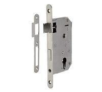 THIRARD Boîtier de Serrure Encastrable à Cylindre, Inox, Entraxe 70 mm | Axe 50 mm, Pour Porte d'Entrée, Bouts Ronds, Droite, Carré 8 mm, 80x150 mm, 1 Point de Fermeture, Zinc, Finition Inox