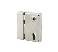 Boitier de serrure verticale en applique double entrée à fouillot pour portail, gauche, axe 45mm, 73x125mm, inox - THIRARD